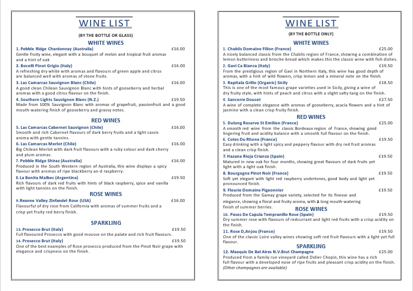 Function Room Menu - Three Daws